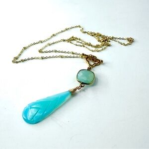 Long Gold Chalcedony Necklace